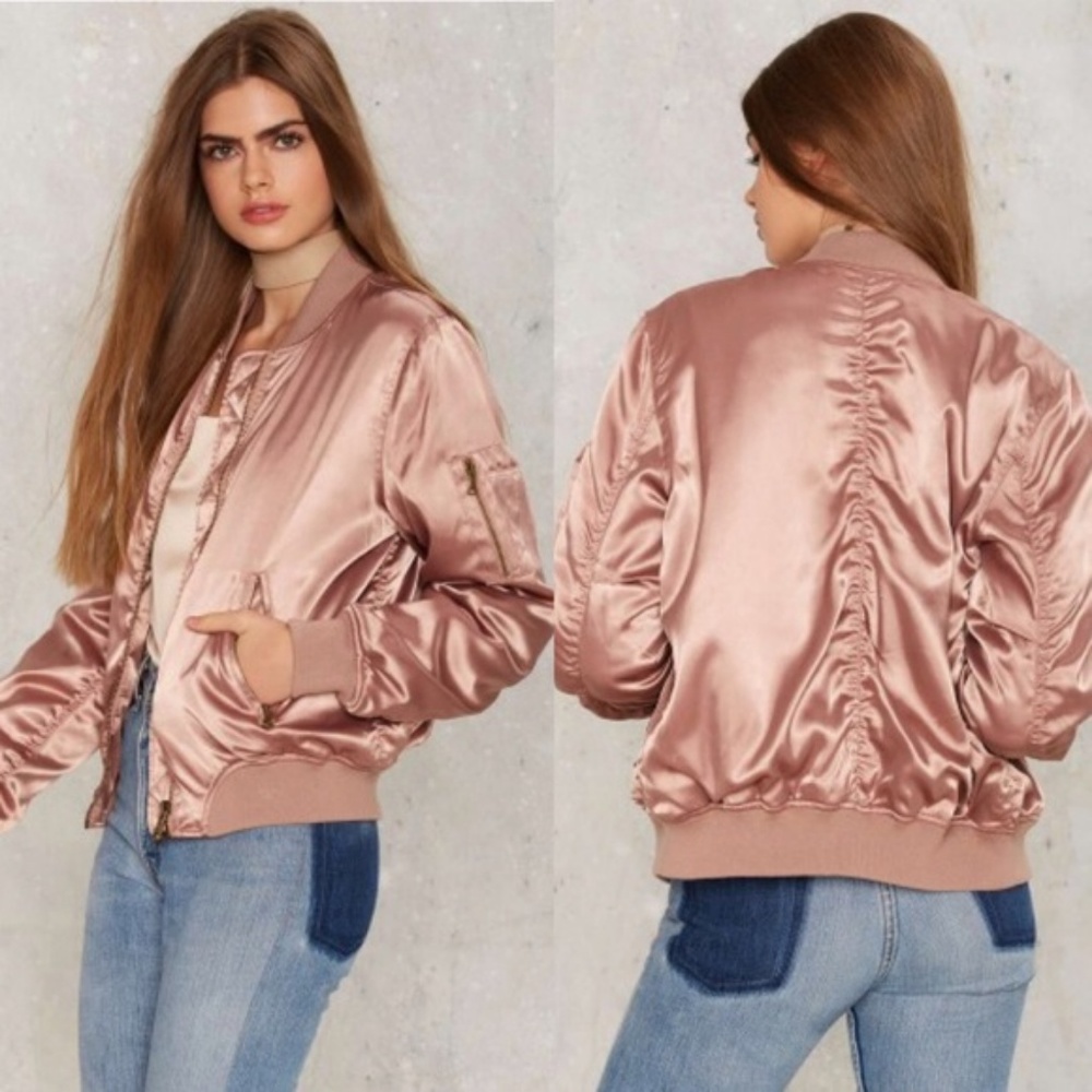 Cotton Candy LA Satin Rose Gold Bomber Jacket